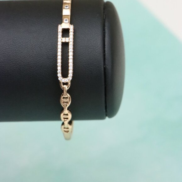 Elegant Rose Gold Bangle with Crystal-Studded Elongated Frame, XPBL0452 - Picture 8 of 12